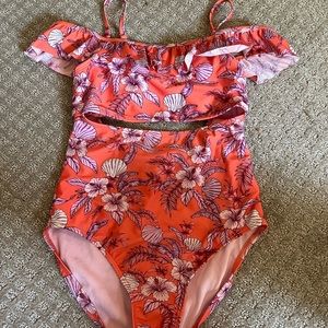 Girls one piece cut floral bathing suit